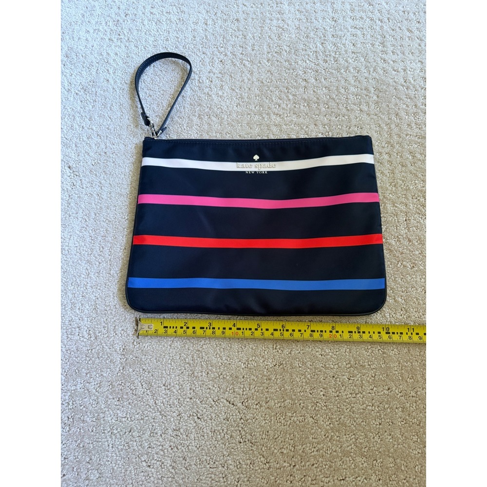 Kate Spade Wristlet Clutch Women Medium Navy Blue Striped Nylon Sporty Prep